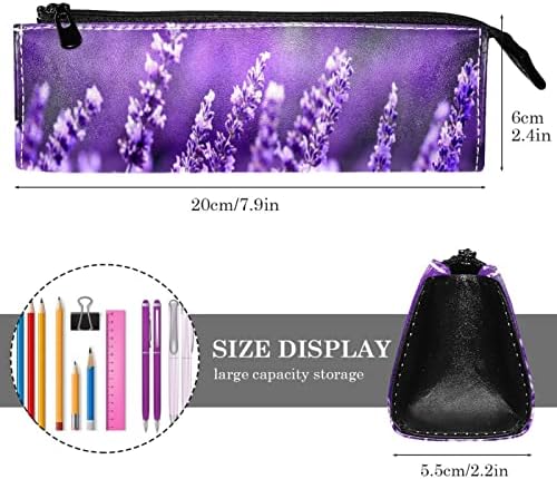 Laiyuhua portátil elegante lápis bolsa de couro pu de caneta compacta com zíper bolsa de papelaria bolsa de bolsa cosmética Organizador da bolsa de moeda de moeda de moeda roxa Flor Floral