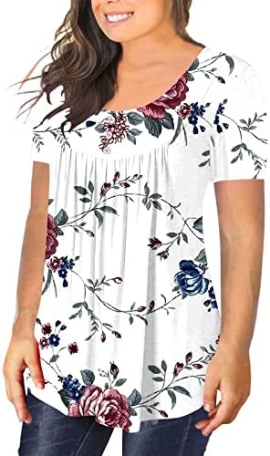 Qcemeni casual plus size tunic tops para mulheres tripulantes de gola curta camisetas t prenda floral blusas de verão