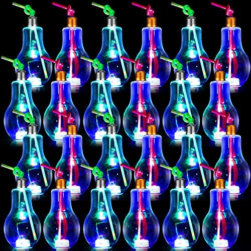 Copos de lâmpada meanplan iluminam os copos LED bebendo garrafas de plástico com tampas de vedação de palha brilho de copo