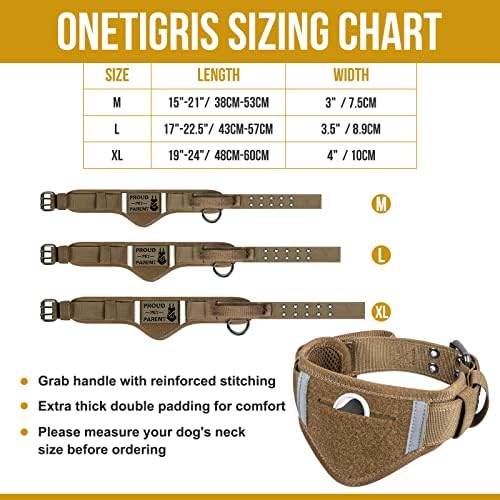Colares táticos de cães táticos de Onetigris fivela de metal de colarinho pesado ajustável com alça de controle para cães