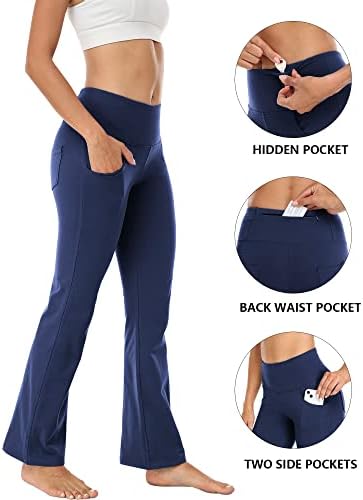 Calças de ioga de bootcut com bolsos para mulheres na cintura alta, treino de ginástica Flare Leggings Controle