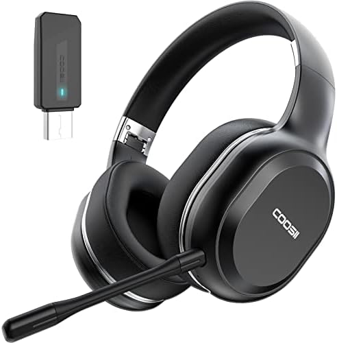 Coosii P80C fones de ouvido Bluetooth sem fio com microfone duplo com adaptador do dongle USB V5.0 para computadores de computadores