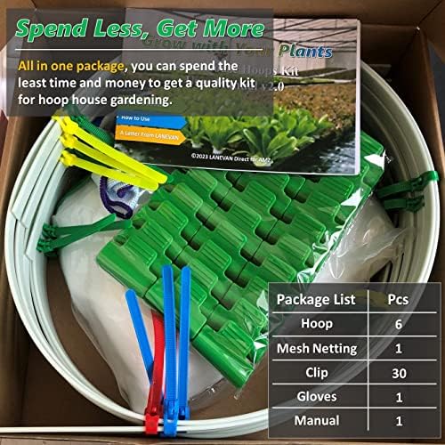 Kit de rede de malha de jardim Lanevan, aros de estufa super dobráveis ​​de fibra de vidro com barreira de pragas ultrafinas para