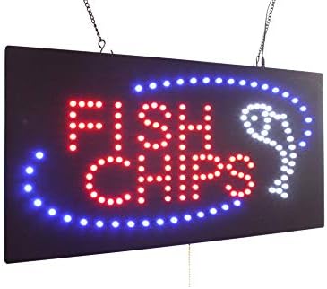 Fish and chips assinam, sinalização de topking, LED neon aberto, loja, janela, loja, negócios, exibição, presente de inauguração
