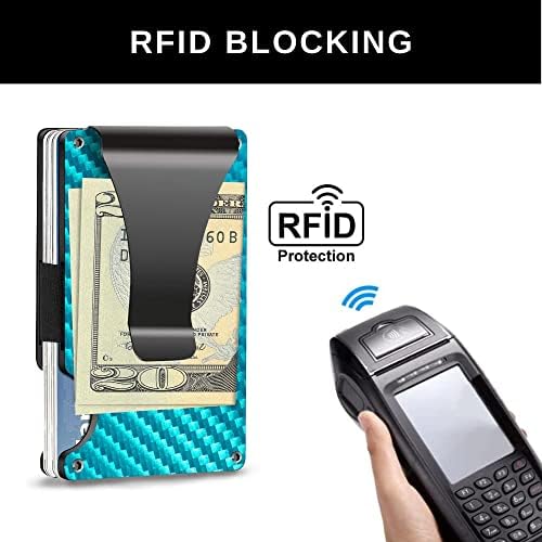 Portador de cartão de crédito minimalista de fibra de carbono e carteira de clipe de dinheiro para homens - carteira Slim RFID Facilmente removível clipe de dinheiro para homens - Bifold RFID bloqueando a carteira minimalista Slim