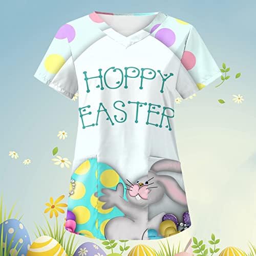CGGMVCG Scrub de Páscoa Tops Mulheres Happy Easter Bunny Rabbit Gráfico engraçado Dia da Páscoa Mulheres Meninas Roupas de Páscoa