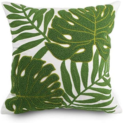 Capas de travesseiro decorativo de hodeco decorativo 18x18 Folhas verdes tropicais Bordado a capa do travesseiro de piso para