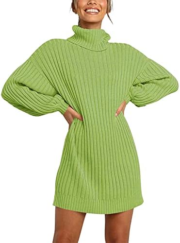 Vestido de suéter para mulheres elegantes gola alta de gola alta com suéter de balão de balão fato vestidos de suéter Bodycon compridos