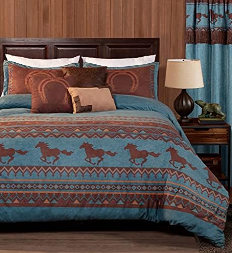 Chezmoi Collection Sedona 7 peças Southwestern Wild Horses MicrosuedE Bedding Comter Set, rei, azul turquesa