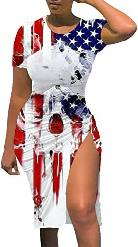 Vestido de verão leve Independência Dia Mulheres American Flag Padrões