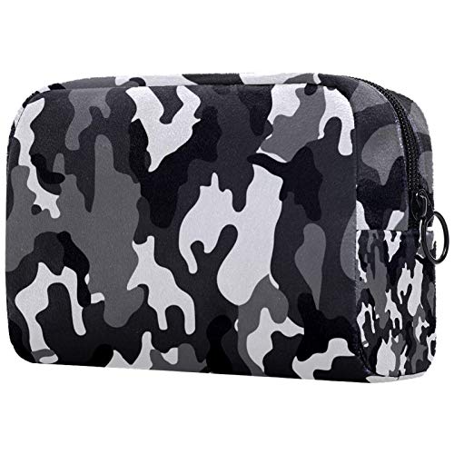 Bolsa de higiene pessoal Bolsa de lavagem organizadora de maquiagem cosmética com zíper padrão de camuflagem preto e cinza para