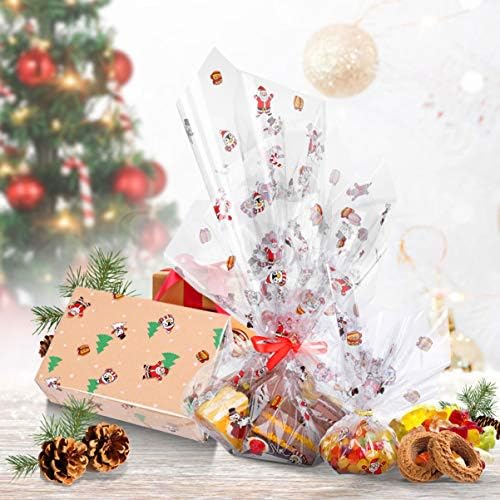 StoBok 1pc Christmas Celophane Roll, 3 mil espessura de papel de embrulho transparente com Papai Noel Padrão Celofane Rolo Clear Gift