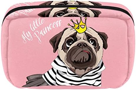 Bolsa de maquiagem inadequada, Pug Pug Princess Pink Cosmetics Bag portátil Tote Travel Trem Case Organizador Caso Caso