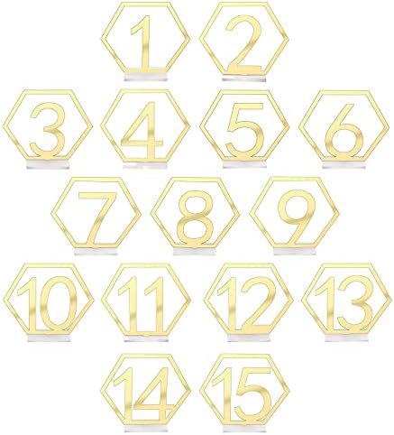 AIEX 15 PCS Números de tabela 1-15 HOXAGO HOLOT Números de mesa de pé com base no suporte para bolas de casamento Evento de festa decoração de recepção de catering