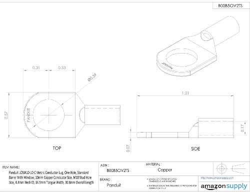 Panduit LCMA25-8-C Condutor métrico LUG, um orifício, barril padrão com janela, tamanho do condutor de cobre de 25 mm, tamanho