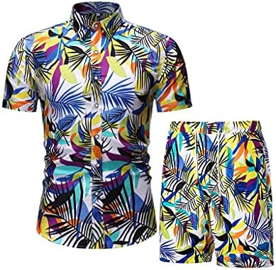 XJJZS Camisa de manga curta de verão de verão, camisa de mangas curtas e calças de mangas curtas e traje de calça