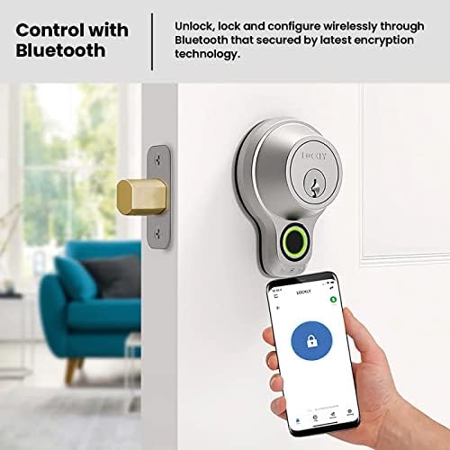 Lockly Flex Touch, Bluetooth Smart Door Lock, trava de porta de entrada sem chave, sensor de impressão digital biométrica em 3D, trava automática - níquel de cetim - edição Deadbolt