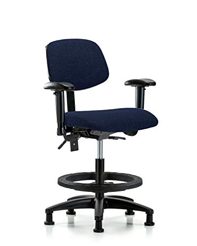 Labtech Seating LT42492 Cadeira de bancada média, tecido, base de nylon - inclinação, braços, anel de pé preto, desliza,