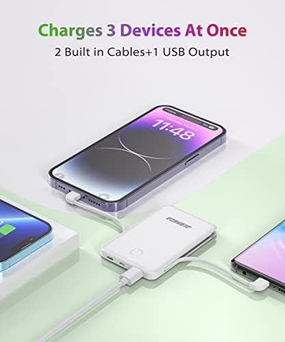 Ludeza 2 pacote 6000mAh Bancos de potência de cabo embutidos pequenos carregador portátil leve da bateria fina para iPhones e Android