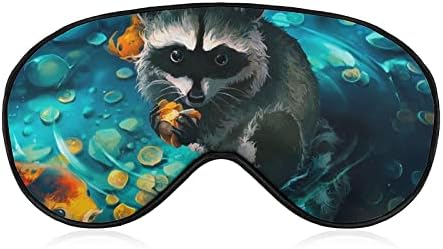 Raccoon Animal and Fish pintando máscaras do sono tampa de olho Blackout com linha de correção elástica ajustável