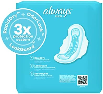 Sempre maxi almofadas femininas para mulheres, super absorção de tamanho 2, com asas, sem século, 60 contagem