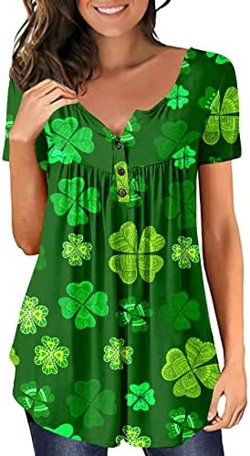 Camisa do dia de St Patrick para mulheres impressão fofa o pescoço plus size festic splicing camisa