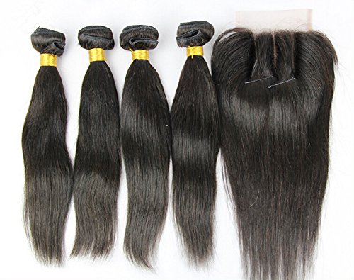 Junhair 3 Way Parte 1pc 4x4 Fechamento de renda com cabelo humano virgem chinês Remy 3 Facos de cabelo de cabelo