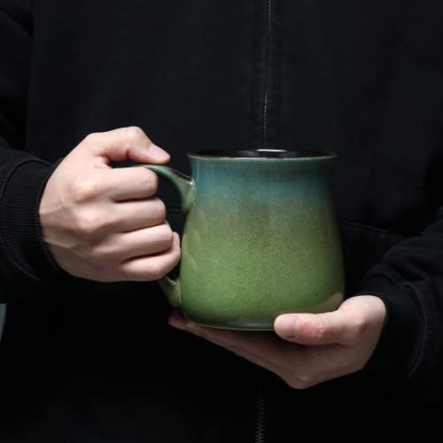 Joyojours grande xícara de café em cerâmica mantém bebidas frias e quentes, verde-azul verde Pottery para a caneca,