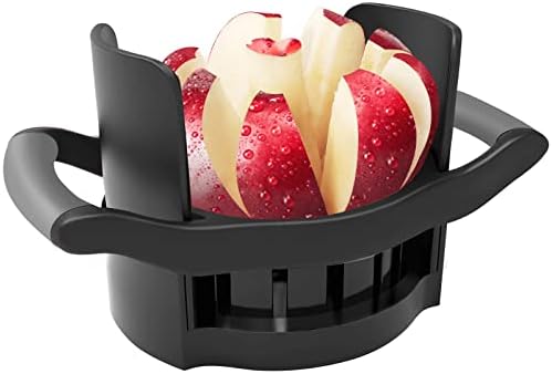 Ookuu Apple Slicer Corer, [tamanho grande] Cuttador de maçã pesado de 8 lâminas com base, [atualizado] Corte maçãs durante todo o caminho, lâmina ultra-nítida de aço inoxidável, divisor de frutas e vegetais, Wedger, preto