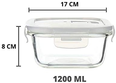 Femora Borossilicate Square Glass Storage Storage com tampa de ventilação de ar - 500 ml_1200 ml, conjunto de 2