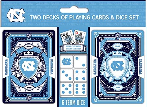 Dia do jogo do jogo - NCAA UNC Tar Heels 2 -Pack Playing Cards & Dice Pack - Oficialmente licenciado para adultos e família