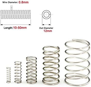 Compressão mola de aço inoxidável mola de compressão mola 304 Aço inoxidável Fio de mola de tensão não corrosiva Dia 0,8 mm DIA de 12 mm de comprimento 10mm-50 mm 10pcs