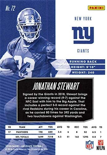 2018 panini absoluto 72 Jonathan Stewart NY Giants
