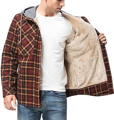Camisetas xadrez com capuz sherpa de masculino