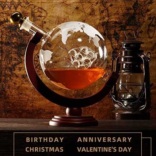 Whisky Globe Decanter 35 Oz Presentes para homens de pai, Presentes de Oaksea do Dia dos Pais da Filha, Presentes de aniversário de aniversário para ele namorado marido marido, Bourbon Wine Decanter Housewarming Gift Conjunto de presentes