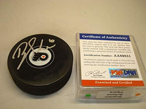 Brayden Schenn assinou o Philadelphia Flyers Hockey Puck Autografado PSA/DNA COA 1A - Pucks NHL autografados