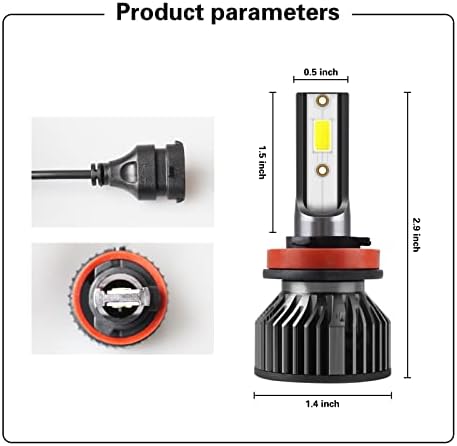 Bulbos de farol de LED pacote de pacote de cueclue, luzes de neblina de carro H8/H9/H11, luz baixa de alumínio de alumínio 6000k Pure Luz baixa para a maioria dos carros, SUVs, caminhões