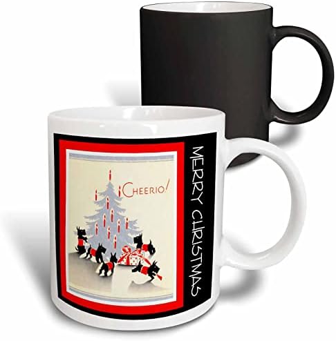 3drose vintage obra de arte scottie árvore de natal caneca de dois tons, 11 oz, preto