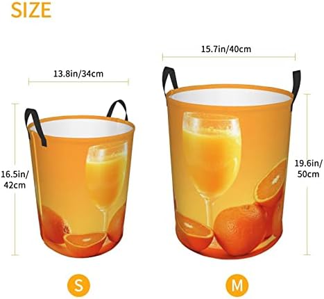 Suco de suco de laranja impressão de lavanderia grande com alça cesto de lavanderia à prova de água dobrável para quarto, banheiro médio