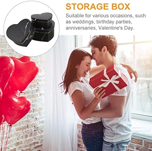 Toyandona 3pcs Caixas de presente em forma de coração, caixa de presente vazia com tampas Caixa de biscoito de papelão presente para casamento Dia dos namorados presente preto