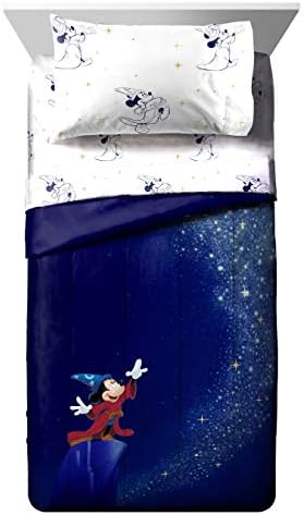 Conjunto de cama dupla de 5 peças da Disney Fantasia - Inclui consolador e lençol - Recursos de cama Mickey Mouse