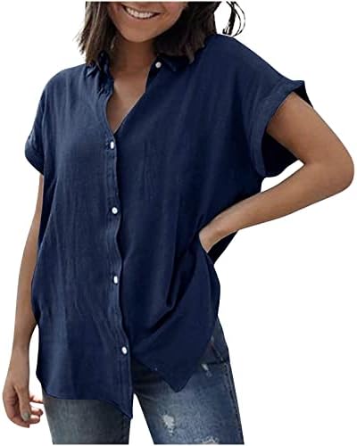 Camiseta da blusa para o outono feminino no verão de linho curto algodão profundo v tartaruga de garra de tartaruga para cima camiseta simples hw
