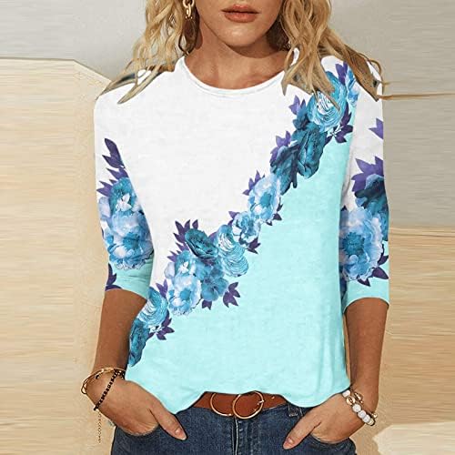 Camiseta da blusa para mulheres de verão outono 3/4 manga 2023 roupas de moda de moda de pescoço de algodão casual casual fit top