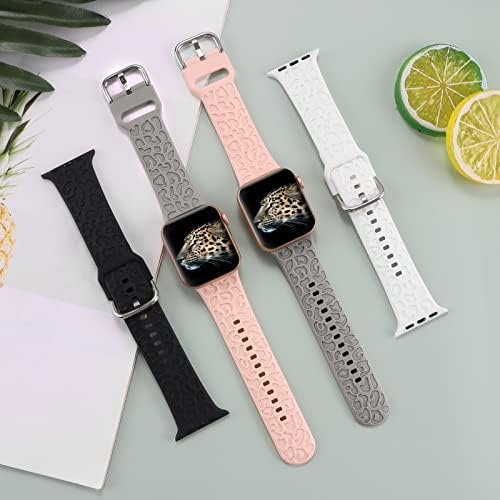 4 pacote de pulverização de leopardo compatível com a banda Apple Watch 38mm 40mm 41mm, homens homens de silicone Cheetah Acessórios Sport Strap Wrist para Iwatch Series 8 7 6 5 4 2 1 SE SE