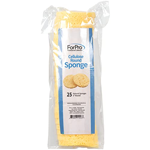 FORPRO Coleção Profissional Celulose Sponge redonda, face e esponja de corpo pré-amontoado, amarelo natural, 3 ”, 25 acusações