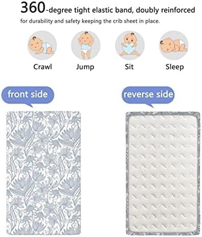 Folhas de mini berço com temas de berçário, lençóis portáteis de mini berço lençóis macios e respiráveis ​​- lençóis de colchão de berço ou lençol de criança, 24 “x38”, ardósia azul e branco