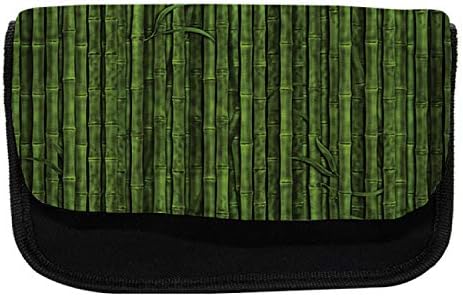 Caixa de lápis de bambu lunarável, tema de ecologia ambiental, saco de lápis de caneta com zíper duplo, 8,5 x 5,5, verde