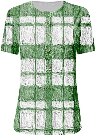 Mulheres xadrezas tampas de manga curta de verão casual t camisetas modernas tee impressa camiseta de decote de botão Henley Bloups