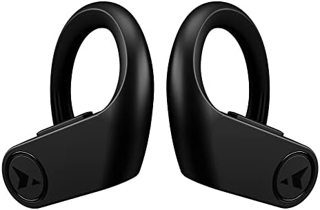 Turonic F1 PRO - ENERBUDOS TRUE sem fio - 45h de tempo de reprodução, estojo de carregamento, microfone, fones de ouvido Bluetooth à prova d'água IPX7 com microfone - fones de ouvido esportivos com Earhook para academia, corrida, treino - preto