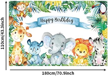 Renaiss 6x3.6ft Feliz Aniversário Banner Safari Animais Partem
